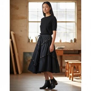 Rays Bohemian Black Rayon Skirt with Gold Accents